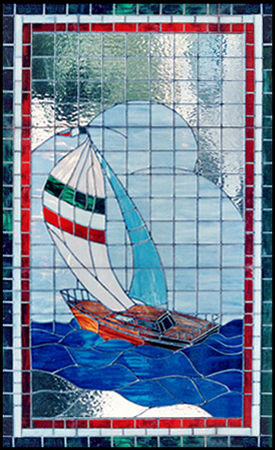 BIG BOAT" SAILBOAT STAINED AND LEADED GLASS WINDOW CUSTOM AT GLASS BY 