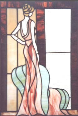 stained glass lady at window