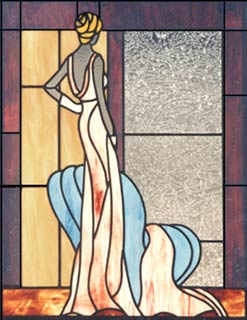 stained glass lady at window