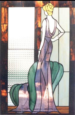 stained glass lady at window