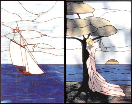 stained glass lady and boat