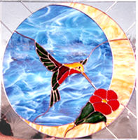 Stained glass hummingbird window