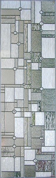 Custom abstract stained and leaded glass door window inspired by Frank Lloyd Wright