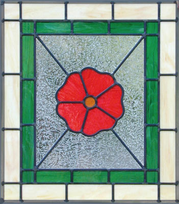 Custom stained and leaded glass red flower window