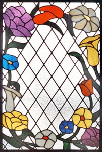 stained and leaded glass flower panel