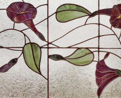 Custom morning glories stained and leaded glass window