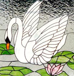 stained glass swan leaded glass panel