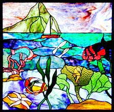 stained and leaded glass ocean scene