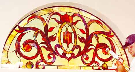 leaded glass arched panel