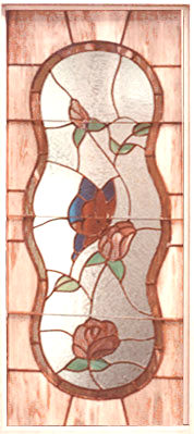 Custom stained and leaded glass butterfly and flowers window