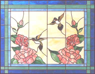 stained glass hummingbird with flowers