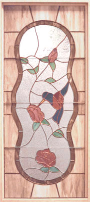 Custom stained and leaded glass hummingbird with flowers window