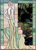 Lady and cats stained and leaded glass custom window