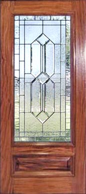 mahogany door with leaded bevel glass window with gluechip bevels