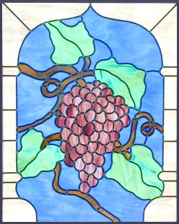 stained and leaded glass grapes panel