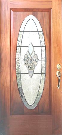 Mahogany door with custom leaded glass bevel oval window
