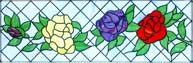 4 roses stained and leaded glass panel