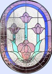 Victorian style stained and leaded glass oval tulips window