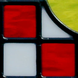 Closeup of colorful stained and leaded glass abstract window