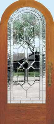 oak door with leaded glass panel