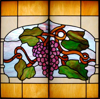 stained and leaded glass grapes panel