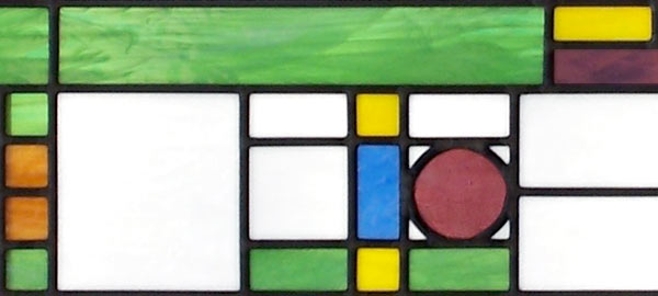 Closeup of FLWBIG1 custom stained and leaded glass window Frank Lloyd Wright inspired
