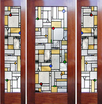 Frank Lloyd Wright inspired leaded glass panel stained glass panel