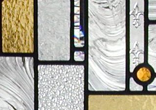 Closeup of Frank Lloyd Wright inspired custom stained and leaded glass window