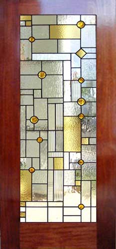 Custom abstract stained and leaded glass window inspired by frank lloyd wright