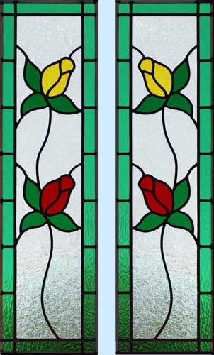 custom stained and leaded glass rosebuds cabinet door window