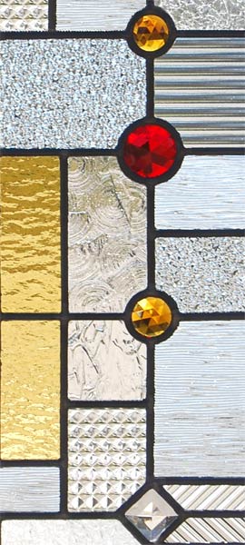 Custom abstract stained and leaded glass entry inspired by frank lloyd wright