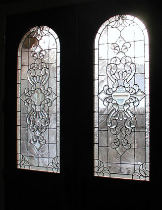 Custom leaded glass door windows with Infinity bevels