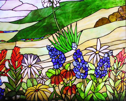 Custom stained glass window of wild flowers of Texas