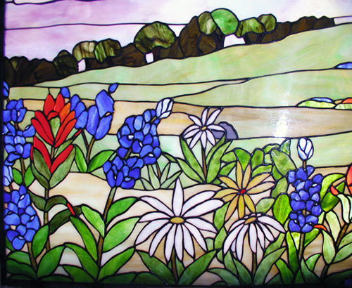 Texas wildflowers stained glass window custom glass design