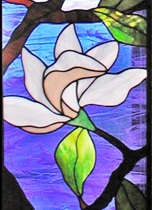 magnolias custom stained and leaded glass windows