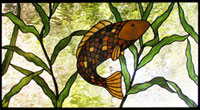 Koi stained glass custom design transom window