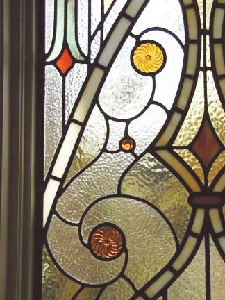 detail of Visconte victorian style stained and leaded glass Victorian style window